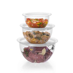 Conjunto 3 Bowl Acrílico C/ Tampa Hermético 1,1 / 2,2 / 4 L