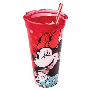 Copo 2 em 1 Disney Minnie 540 Ml Com Tampa Com Compartimento