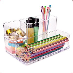 Kit 6 Pçs Organizador Multiuso Transparente Com Encaixe
