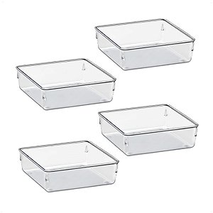 Kit 4 Potes Organizadores Quadrados Grandes Multiuso Modular