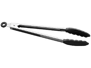 Pegador Culinário Inox Com Ponta de Silicone 30 CM Preto