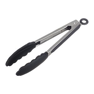 Pegador Inox Culinária Com Ponta de Silicone 23Cm Preto