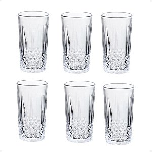 Jogo 6 Copos Altos Lily Lapidado Suco Água Drinks 280ml
