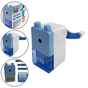 Apontador Manual De Mesa Com Manivela E Coletor Kaz Cor Azul