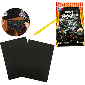 Papel Mágico A4 90g Multicolor 5 Folhas Com Bastão Kaz Zoo Cor Preto