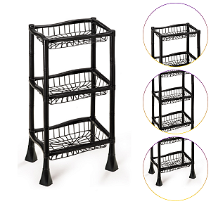 Fruteira Organizador Tripla Desmontavel Retangular Cor Preto