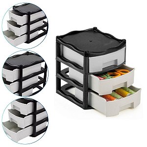 Organizador Plástico Mini Gaveteiro Com 3 gavetas Cor Preto