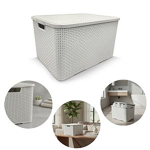 Caixa Organizadora 7 Litros Rattan Branca C/tampa 123Organizei TPTF