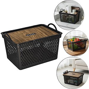 Caixa Organizadora Cesto Telado Com Tampa Decorativa - 20 L