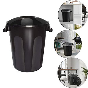 Lixeira Preta Cesto De Lixo Grande 58 Litros Com Tampa