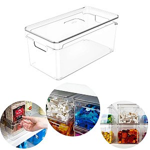 Organizador Com Tampa Clear Armário Geladeira Acrílico Ou Cor Natural