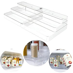 Organizador 3 Andares Multinivel Extensível Dispensa Tempero Cor Transparente
