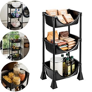 Cesto Fruteira Organizador Fechado 3 Prateleiras Cor Preto