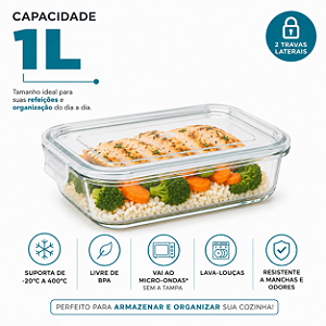 Pote De Vidro Hermético Mor 1 Litro Marmita Retangular