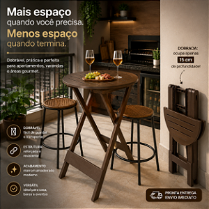Mesa Alta Bistrô Dobrável Cor Marrom Bar Gourmet 100cm