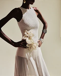 Vestido Lastex Floraison Off White