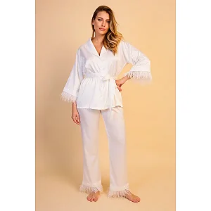 PIJAMA MANGA ¾ PLUMAS OFF WHITE