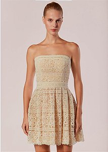 Vestido Curto Com Pregas Bordado Incantoff white escuro