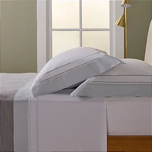 Jogo de cama S. King Buddemeyer 400 fios Luxus Savile Branco/Prata