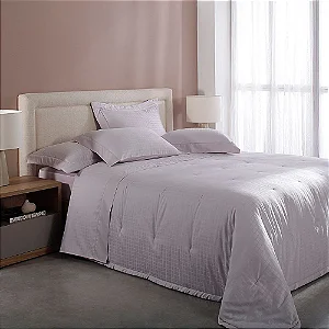 Kit Colcha Queen Cetim 300 Fios Buddemeyer Damask Square 100% Algodão Penteado Rosa 3 peças