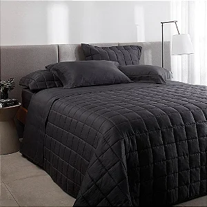 Kit Colcha Queen Cetim 300 Fios Buddemeyer Damask Stripes 100% Algodão Penteado Chumbo 3 peças