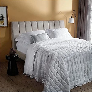 Kit Colcha Queen 270 Fios Buddemeyer Luxus Petit Pois Pois 100% Algodão Penteado Branco 3 peças