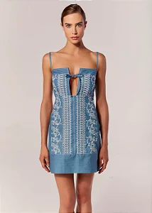 Vestido Curto Com Alcas Denim Chambray Kashan