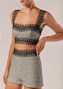 TOP CURTO CO ALCA DIVINITA BRANCO E PRETO