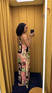 VESTIDO RETO DETALHE ALÇAS ROSA
