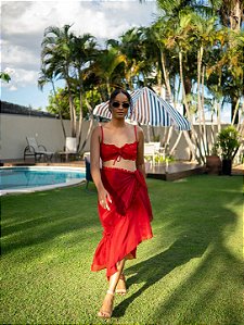 CONJUNTO TOP BANDEU COM ALÇA ESSENZA VERMELHO