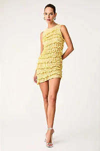VESTIDO CURTO TULE BABADOS LES RÉCIFES BEURRE