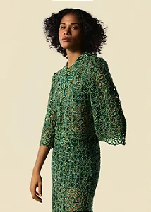 CAMISA CURTA MANGA 3/4 TRILHAS VERDE ESCURO E CLARO