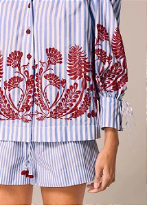 CONJUNTO CAMISA ML E CALÇA BOXER RINATA LISTRADA