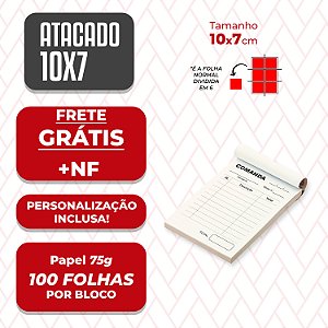 ATACADO Bloco Pedidos Personalizado Comanda para BAR E Restaurante 100fls 7x10cm
