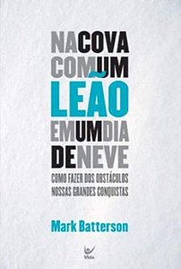 na cova com um leao em um dia de neve