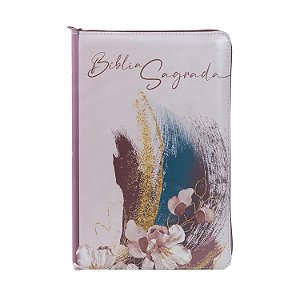 Bíblia NVI com zíper: capa em couro soft rosa com acabamento em glitter, letras de Jesus em vermelho, Leitura Perfeita: Nova Versão Internacional