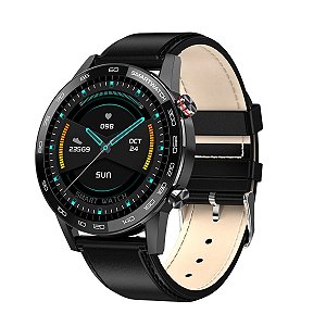 Relógio Smartwatch L16 - Preto com Pulseira Couro Preto - IOS e Android