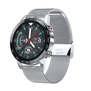 Relógio Smartwatch L16 - Prata com Pulseira Aço Prata - IOS e Android