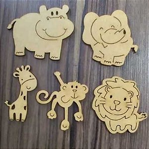 Aplique Bichos Safari Diversos 5cm 15 unidades MDF