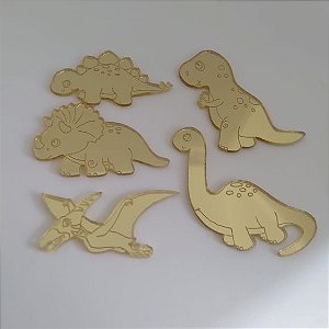 Aplique Dinossauro Baby 10 unidades acrílico dourado