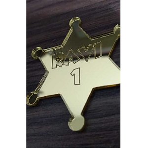 Aplique Estrela Xerife Toy Story 5cm acrílico dourado 10 unidades