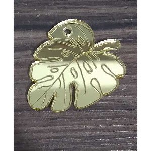 Aplique Pingente Folha Safari com furo 3cm acrílico espelhado 10 unidades