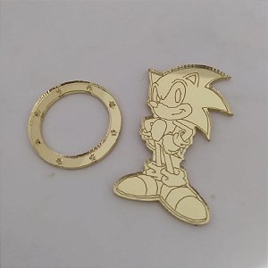 Aplique Sonic e Anel Dourado 15 unidades acrílico espelhado