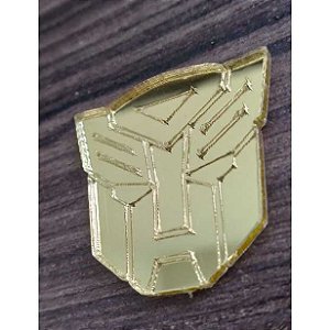 Aplique Transformers 5cm acrílico espelhado dourado 10 unidades