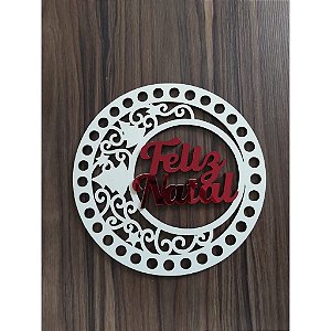 Base Mandala Feliz Natal 15cm MDF Branco 2 unidades