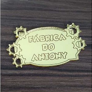 Plaquinha com nome Fábrica de Brinquedos acrílico espelhado 10 unidades