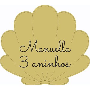 Aplique Concha com nome 4cm acrílico dourado 10 unidades