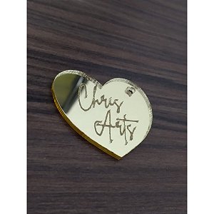 Aplique Coração com escrita 4cm acrílico dourado 10 unidades