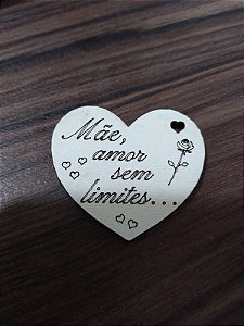 Aplique Coração com escrita 4cm MDF Branco