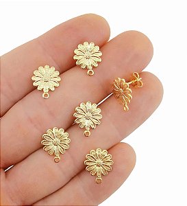BASE FLOR TRABALHADA PARA MONTAGEM DE BRINCOS FOLHEADA A OURO - 5 PARES